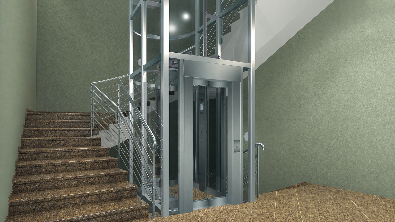 Glasaufzug im Treppenhaus